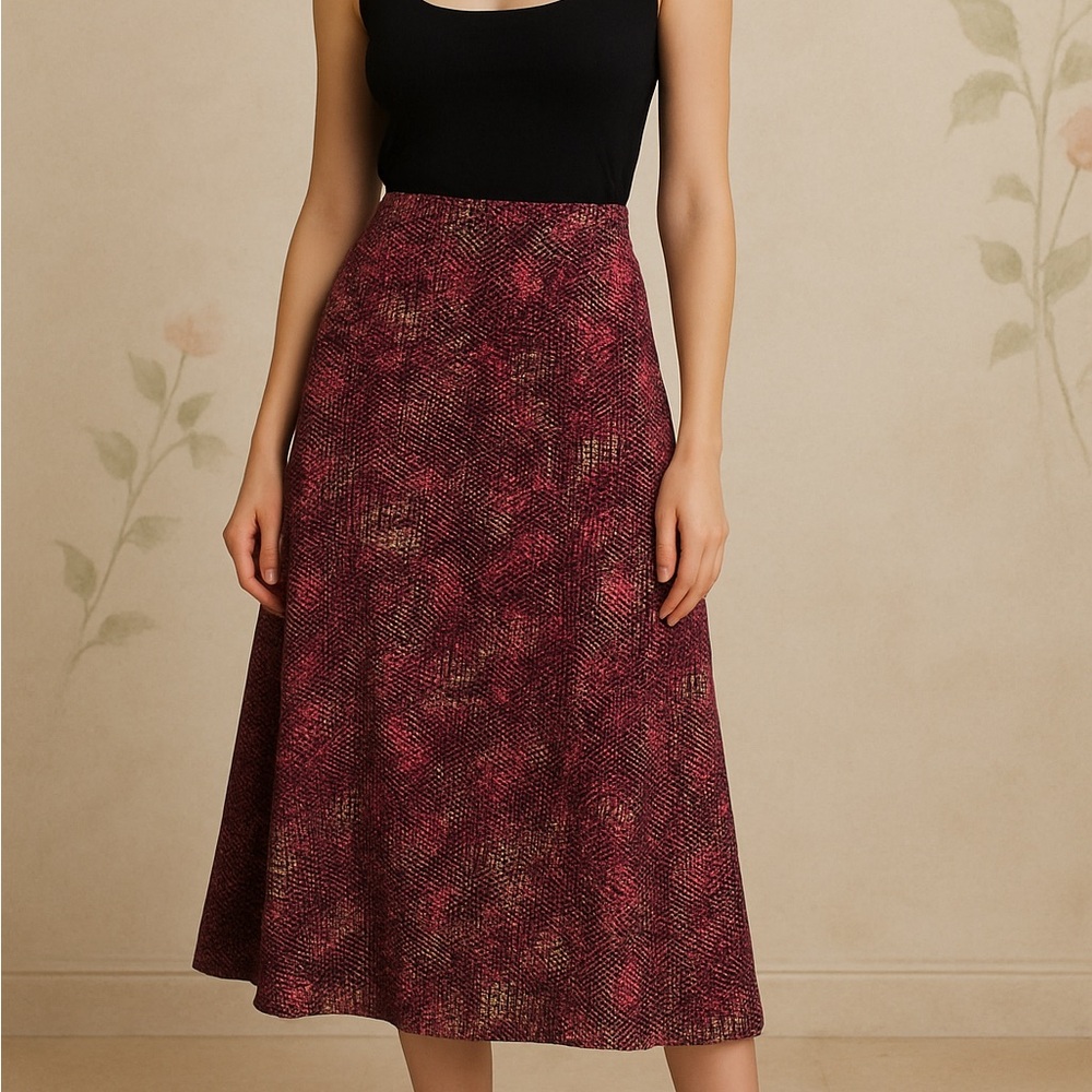 JM Collection NWT Black, White, and Pink Printed A-Line Skirt P/M